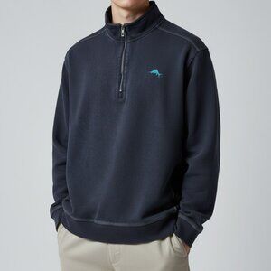 Tommy Bahama Sweater Men's L Navy 1/4‎ Quarter Zip Pullover Cotton Comfy